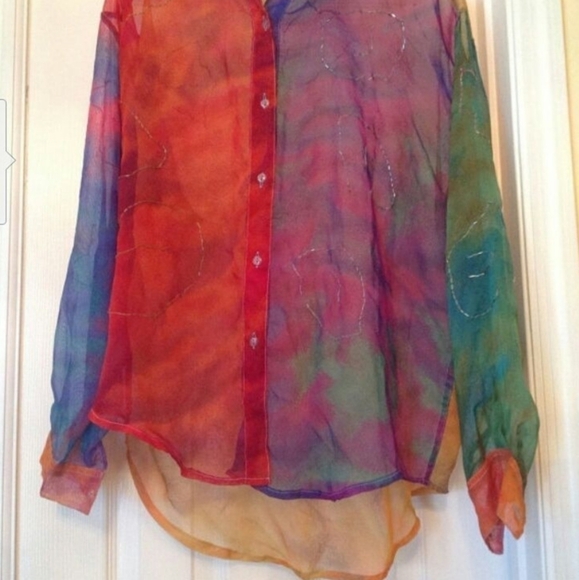 BUTTON DOWN SHEER BEADED BLOUSE SHIRT TOP SIZE SMALL - Picture 4 of 9